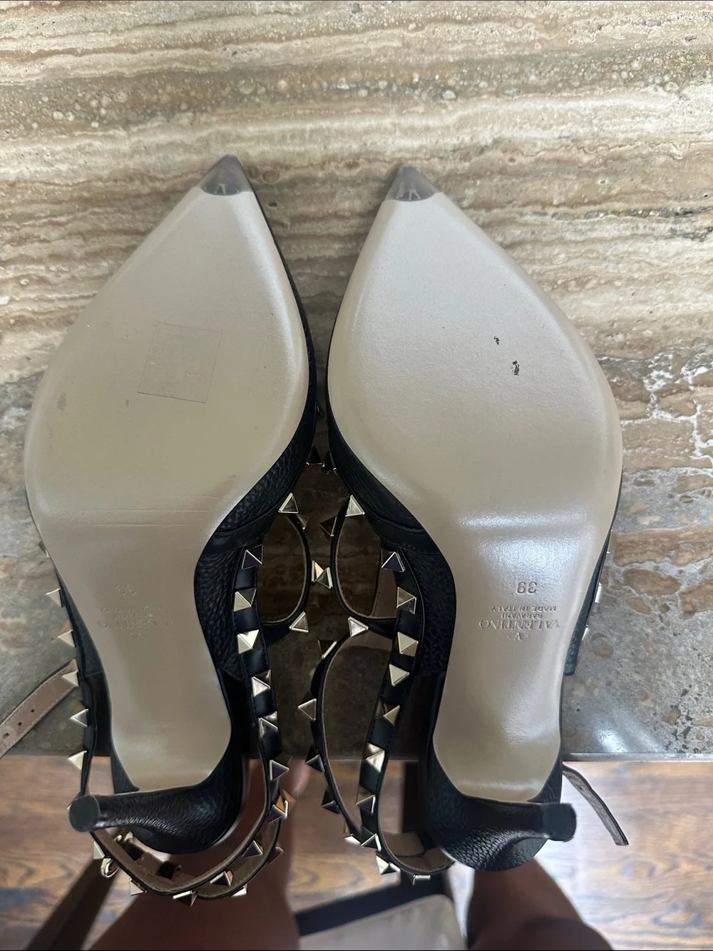 Black Studded T-Strap Pointed Toe Heels